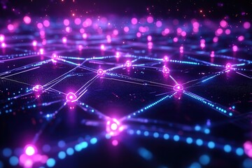 Abstract network of glowing lines and points on a dark background.