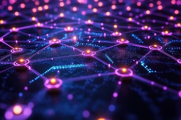 Abstract network of glowing nodes and lines, representing connections and data flow.