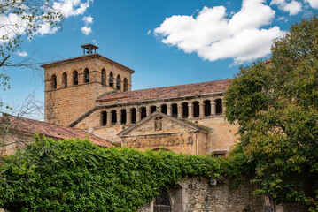 Architectural details of the romanesque Collegiate Church of Santillana or Colegiata de Santa Juliana in the medieval little town Santillana del Mar, Cantabria region in Northern Spain