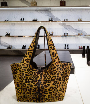 Large soft leather tote with leopard print.Le 5 &Agrave; 7 Bea bag by Yves Saint Laurent.Milan - Italy,24 October 2024