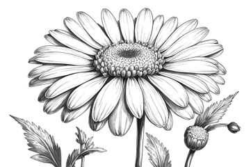 Chamomile sketch drawn in retro style on white background
