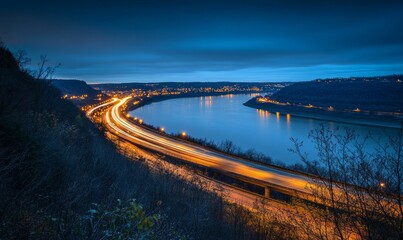 Night Highway Over River