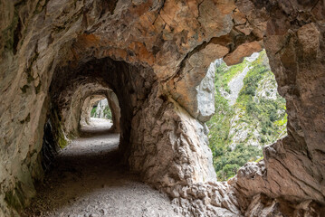 Magnificent landscape of the Cares gorge in the Picos de Europa mountains in Asturias, Spain