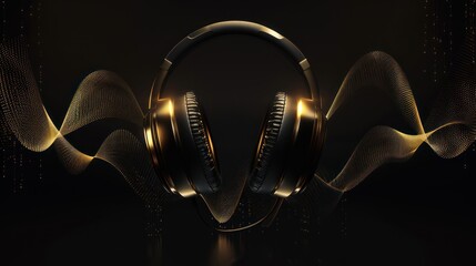 Golden Headphones with Abstract Wave Design