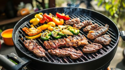 Sizzling BBQ Feast with Beef and Vegetables in Backyard