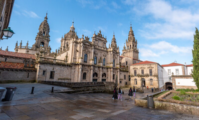 Fototapeta premium Rich decorated classicistic northern facade of the famous pilgrimage cathedral Santiago de Compostela in Galicia