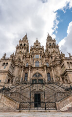 Fototapeta premium Magnificant baroque architectural detail of the Western facade of the famous cathedral in Santiago de Compostela in Galicia