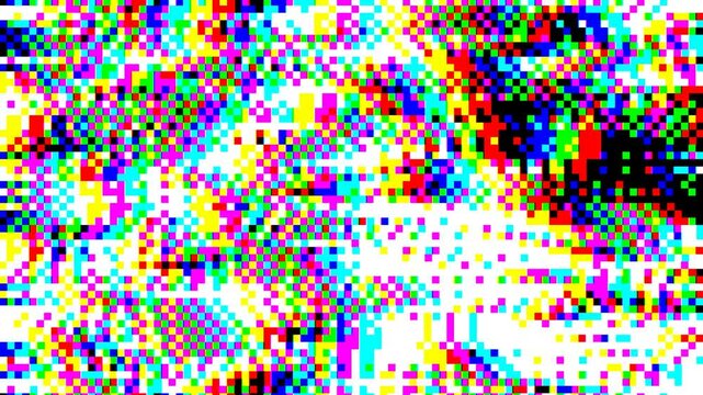 Abstract pixel retro 8bit noise static, square rgb animated retro video game pixelated background, seamless looped vj pattern overlay texture