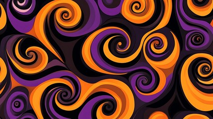 Halloween dynamic swirl patterns in orange, black, and purple