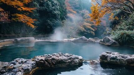 Serene Hot Spring in a Lush Forest
