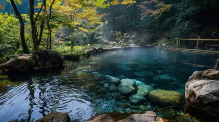 Serene Hot Springs in a Lush Forest