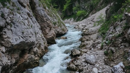 Rushing River Through Mountain Gorge