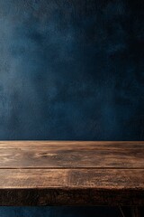 Wooden table on a dark blue background.