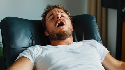 Fototapeta premium Relaxed Man Snoring Comfortably in a Chair