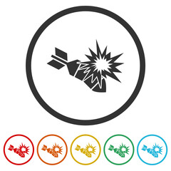 Bomb explosion icon. Set icons in color circle buttons