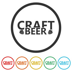 Craft beer icon. Set icons in color circle buttons