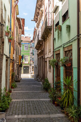 Picturesque narrow alley in the city center of Braga in Portugal