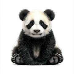 Naklejka premium Adorable Panda Bear Cub Sitting on White Background