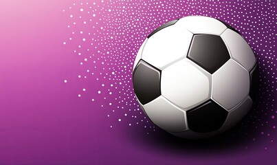 Naklejka premium A classic black and white soccer ball on a purple background with a scattered pattern of white dots.