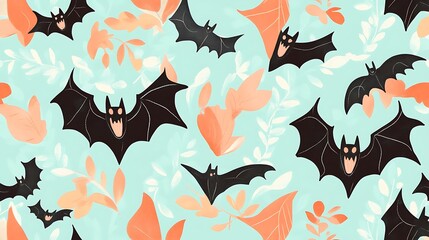 Halloween pastel mint backdrop with playful bat designs