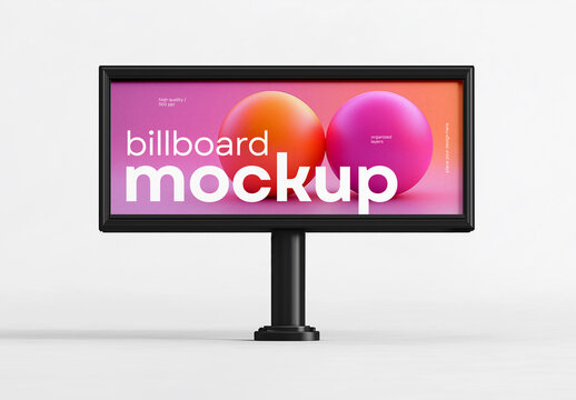 Outdoor Horizontal Billboard Mockup on White Background &ndash; Ideal for Urban Advertisement, Product Launches, or Event Promotions with Clean and Minimal Visual Impact