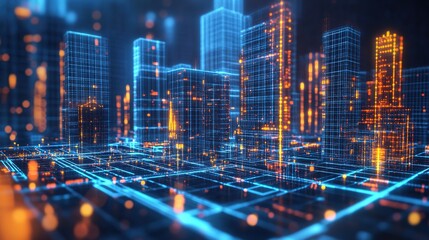 Futuristic Cityscape with Neon Glow