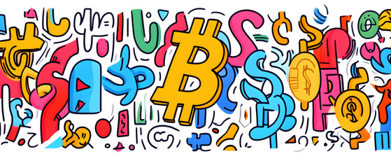Naklejka premium dollar production, coins, stock graphs, and Bitcoin in various creative graphic styles