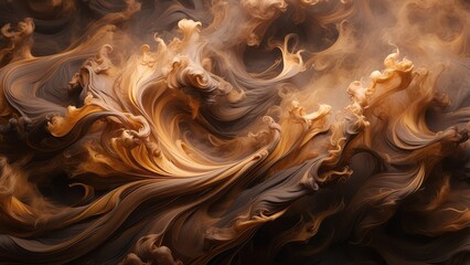 A mesmerizing abstract background of swirling brown smoke, with hints of gold and copper, evoking a sense of mystery and intrigue.
