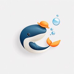 Obraz premium Cartoon Baby Whale in Sun Hat with Bubbles