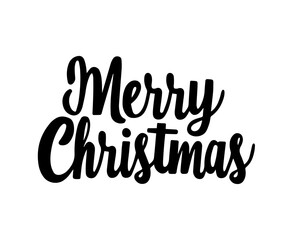 Fototapeta premium Merry Christmas black hand drawn lettering on holiday illustration isolated on white background. Merry Christmas script calligraphy for invitation, card, decoration design. Vector illustration