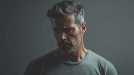 Obraz premium A man with a beard and gray hair is looking at the camera