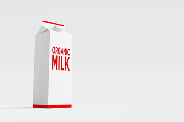 Organic milk carton standing on white background