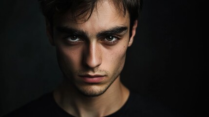 Fototapeta premium A man with a beard and dark hair is staring at the camera