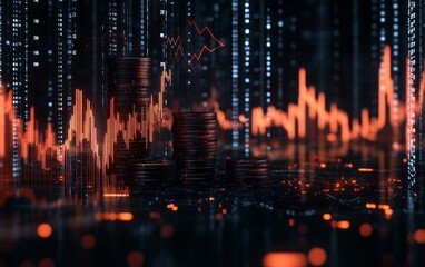 Fototapeta premium Financial Market Analysis with Stacked Coins