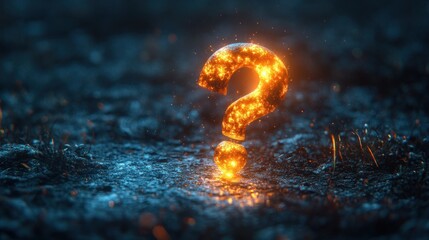 Glowing question mark on a textured surface, symbolizing curiosity.