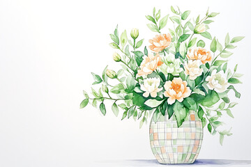 Obraz premium Watercolor illustration of wildflowers in a checkered vase