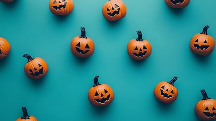 Halloween bright turquoise background featuring simple pumpkin shapes