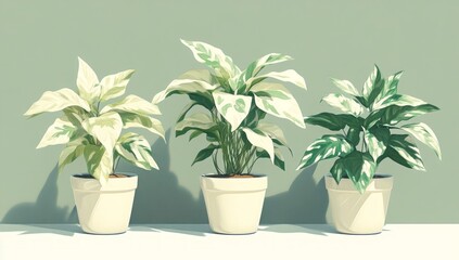 Obraz premium Three potted plants in cream pots