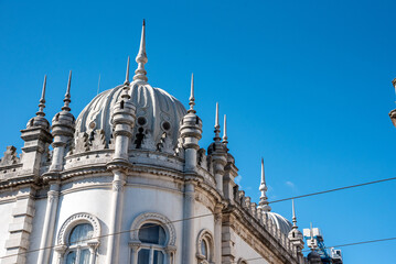 Classical rooftop decoration of an old building in Bairro Alto district of Lisbon
