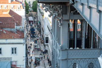 Magnificent view on Santa Justa street in old town Lisbon, seen from the same namened elevator