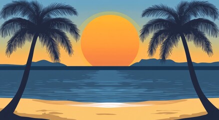 Fototapeta premium Sunset Beach Paradise Scene