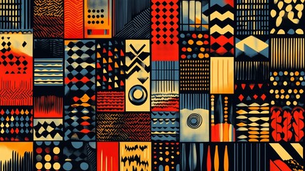 A vibrant collage of geometric patterns and shapes in bold colors for design inspiration.
