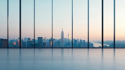 Fototapeta premium Elegant glass and steel skyscrapers reflecting the vibrant cityscape in a deep depth of field creating a modern and minimalist architectural landscape at dusk