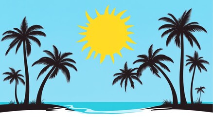 Obraz premium Tropical Island Paradise Silhouette Art