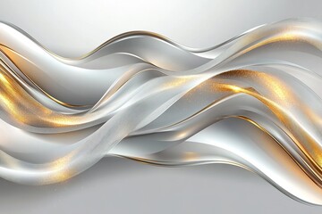 Abstract silver and gold wavy background with a subtle sparkle effect.