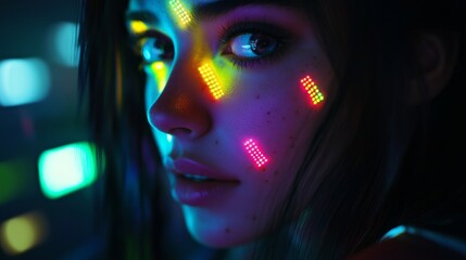 A woman with neon colored face paint