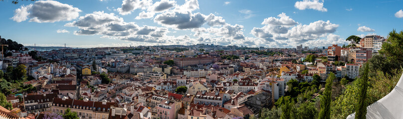 Scenic skyline of Lisbon seen from the Grace garden or Jardim da Graca