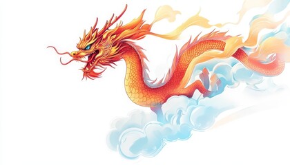 Fiery Dragon Soaring Through Clouds.