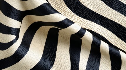 Fototapeta premium Abstract zebra print with wavy black and white stripes, textured to create a sense of depth and organic movement throughout the design