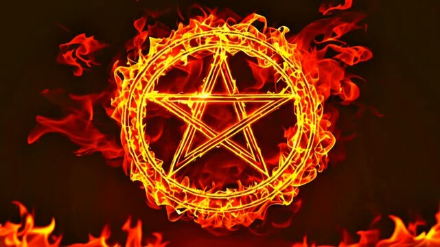 Burning Pentacle symbol in a circle. Fire animation pentagram symbol talisman pentacle esoteric pentagram. Pentacle red neon star amulet satanic pentagram amulet talisman. Esoteric talisman See Less